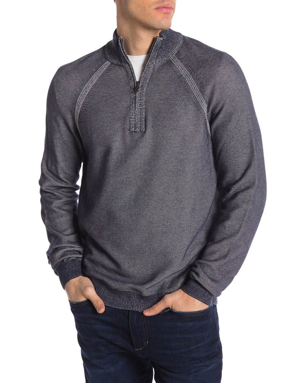Tailor Vintage Navy Blue Quarter Zip Sweater SMALL Cotton  Reversible $108 NEW